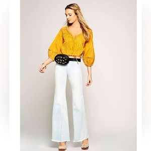 Free People Drapey A-Line Pull-On Bell Bottom Wide Leg Flare Jean in Venice